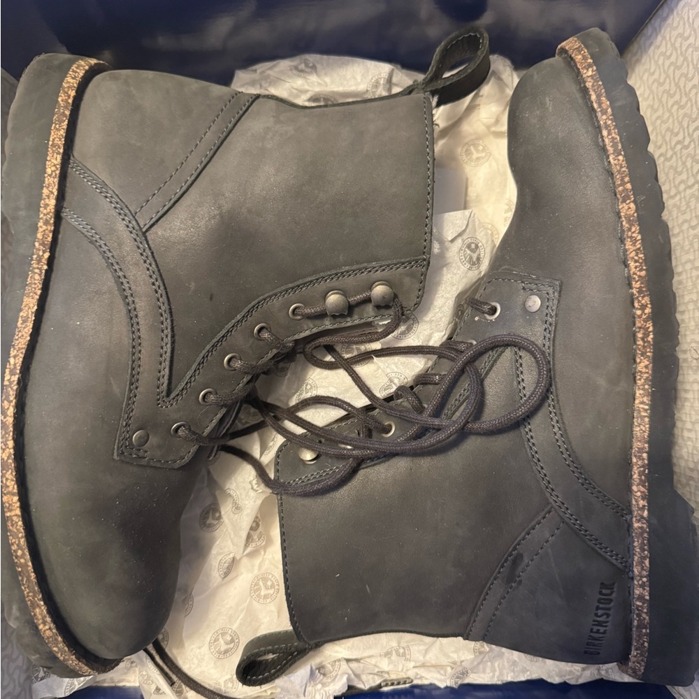 Shearling Lined Birkenstock Boots in Dark Gray